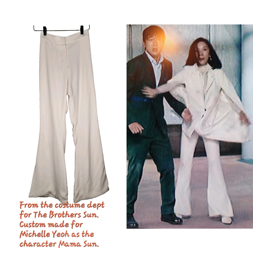 Vivian Chan Custom Made For Michelle Yeoh Ivory Flared High Rise Pants Size XS